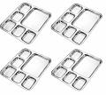 4 Pcs Large Stainless Steel Thali / Plate / Tray w/ 6 Compartments 14.5"